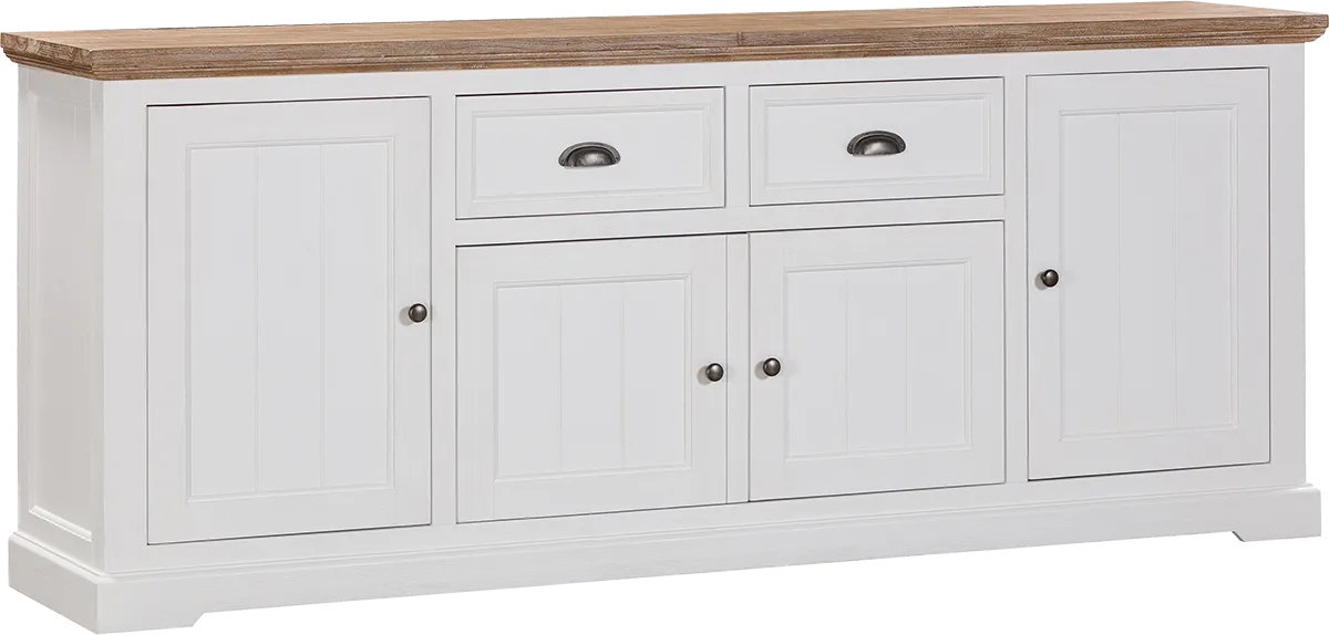 Buffet, Paddington range, acacia timber, greywash finish, brushed white accents, VJ panelling, versatile storage, elegant design, timeless appeal, durable construction.